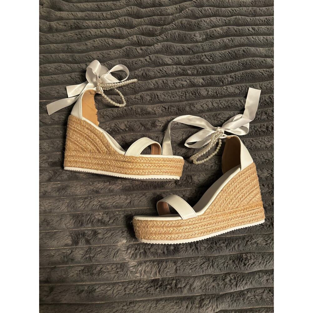 White Wedge Heels with Pearl anklets